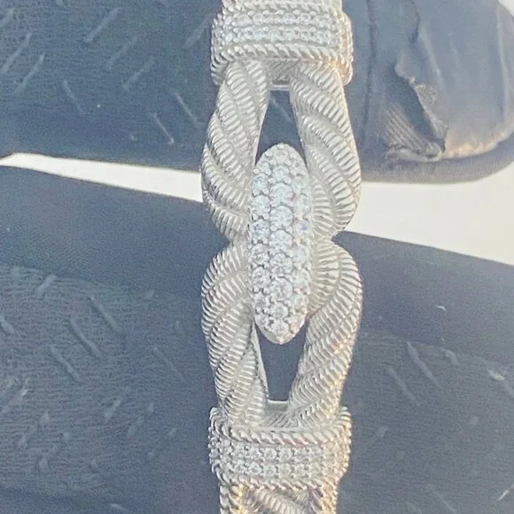 Vintage Judith Ripka Sterling Silver Cuff–Braided CZ Rope Design | 925 Thailand - Picture 3 of 14